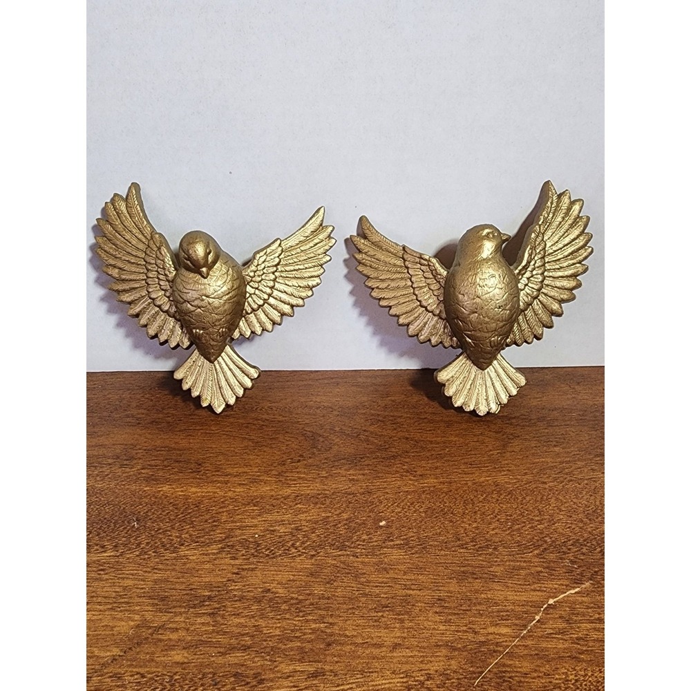 Vintage‎ Burwood 1980s Doves #2685-1 + 2 Wall Hanging Decoration Birds Gold 80s